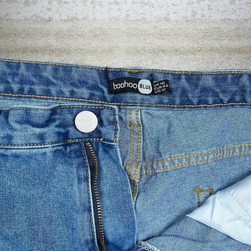 Vintage Y2K Boohoo Jeans Womens 12 Baggy Wide Leg Fit Medium Wash Laced Denim - Picture 5 of 5